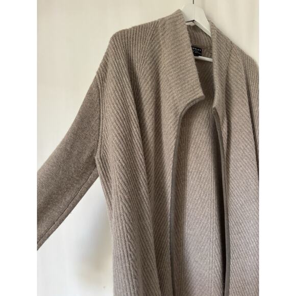 Repeat Womens Cardigan Medium Cashmere Open Front Knit Beige Ribbed - Picture 3 of 9
